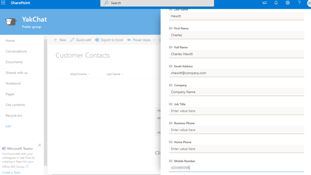 Screenshot of Microsoft Sharepoint