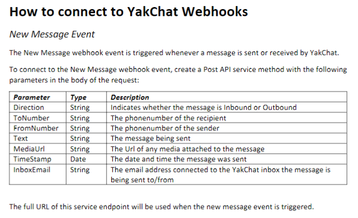 Screenshot to show how to connect to YakChat Webhooks
