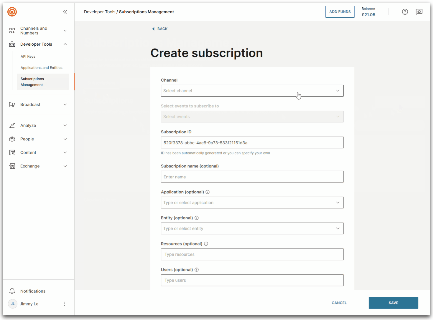 Video clip 2 showing creating SMS subscription in infobip portal 