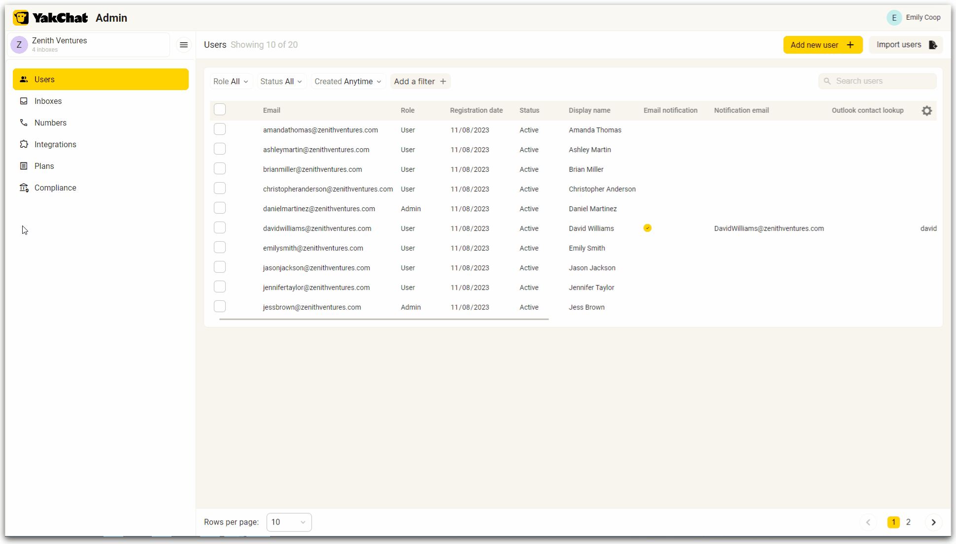 GIF to show how to add a new inbox when adding a new user