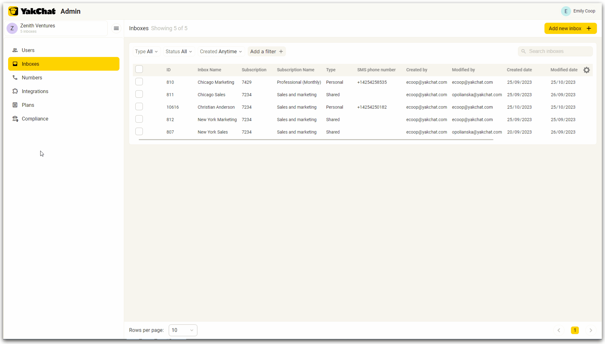 GIF to show how to add a new user whilst adding a new inbox