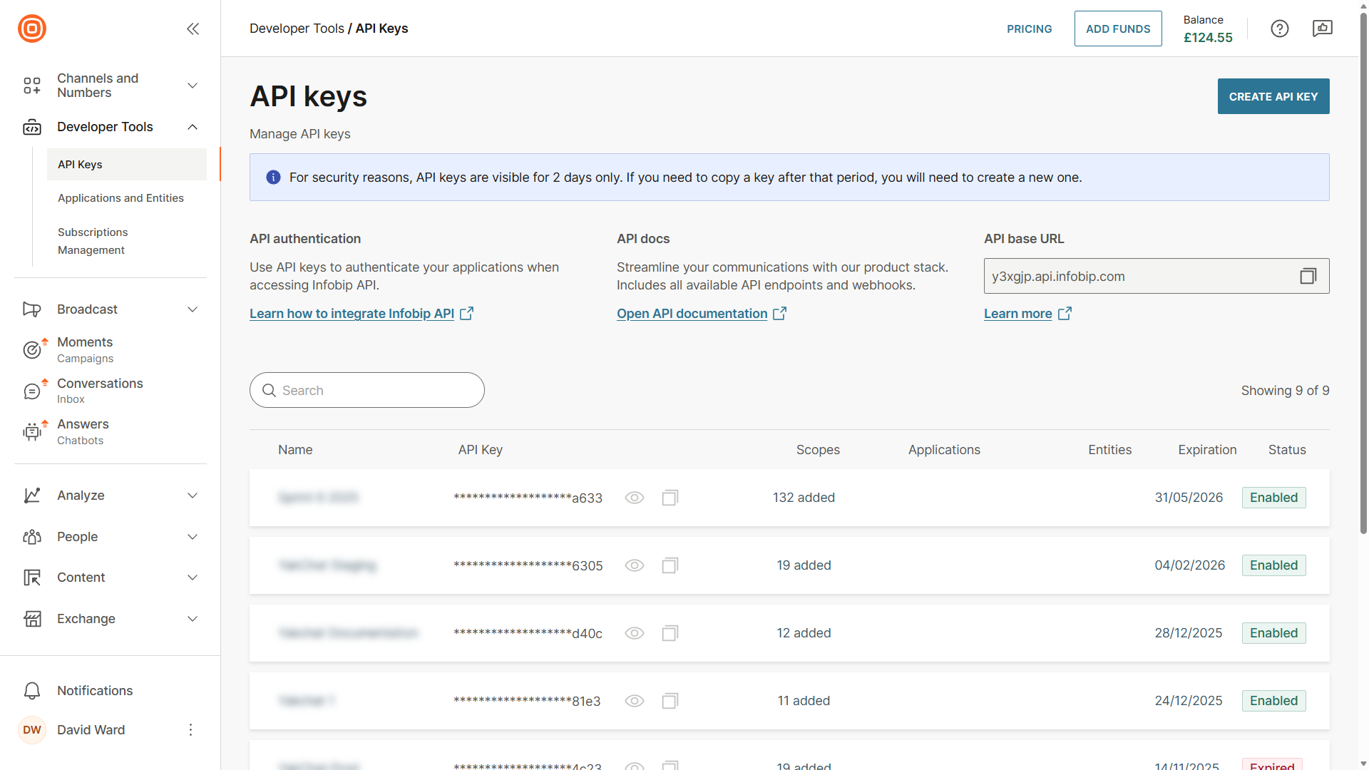 Screenshot of infobip portal - API page